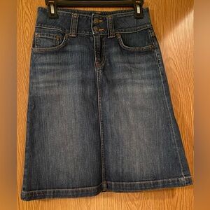 Red Engine Denim Midi Skirt. Size 27